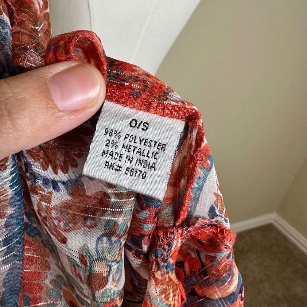 By Anthropologie Paisley Maxi Kimono Duster Metallic Sheer Red Blue One Size - Picture 8 of 9